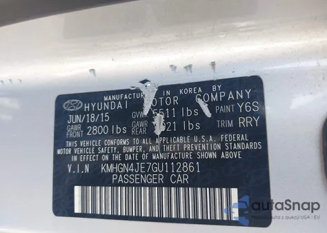 2016 Hyundai Genesis 3.8 z USA, uszkodzony, nr VIN KMHGN4JE7GU112861